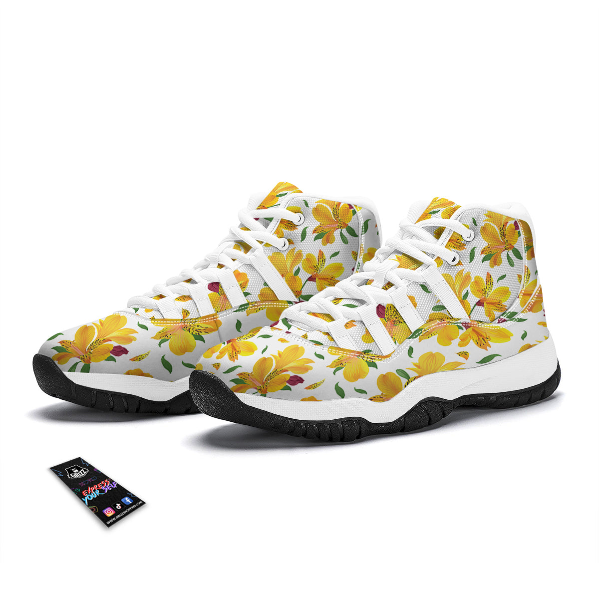 Alstroemeria Yellow Print Pattern White Bball Shoes-grizzshop