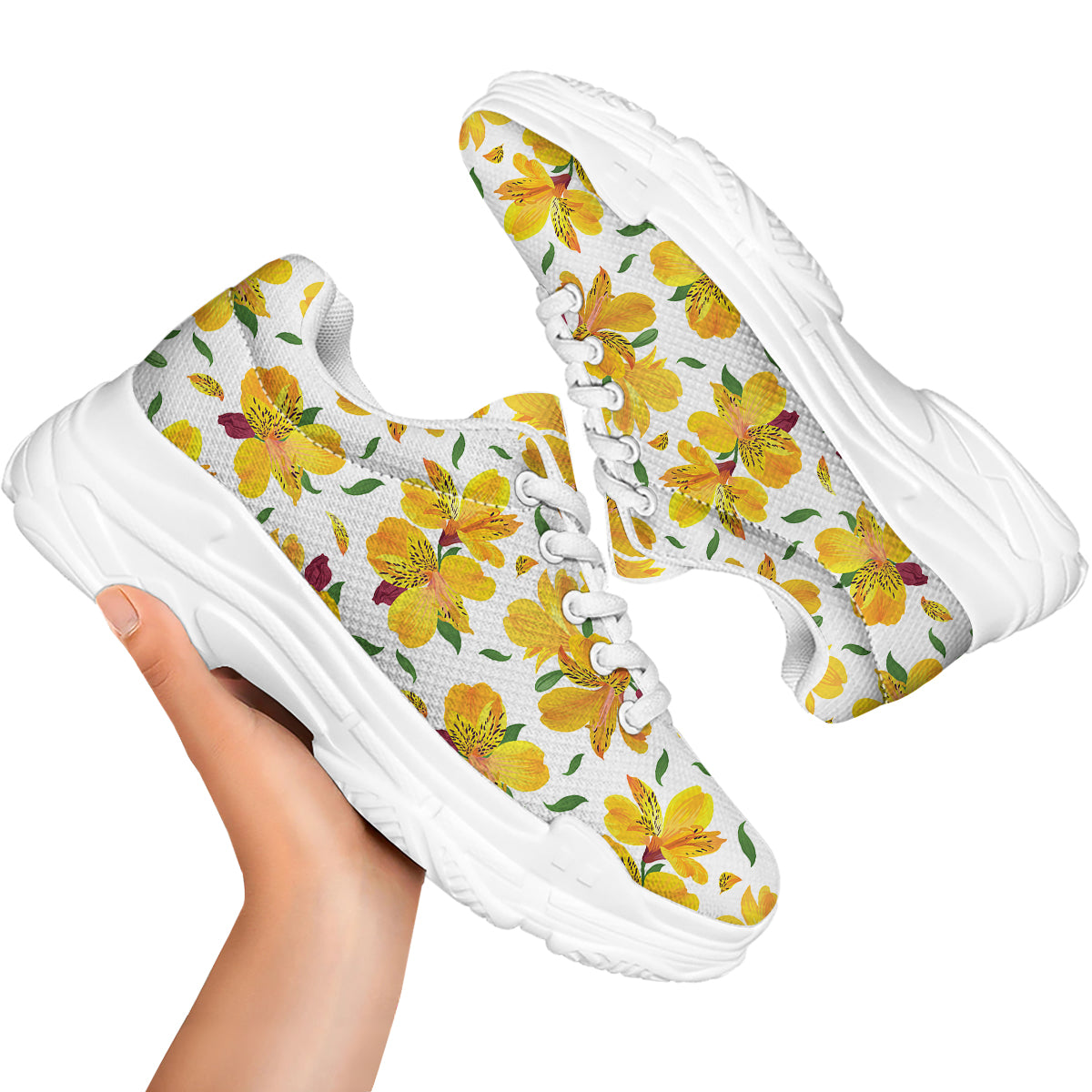 Alstroemeria Yellow Print Pattern White Chunky Shoes-grizzshop