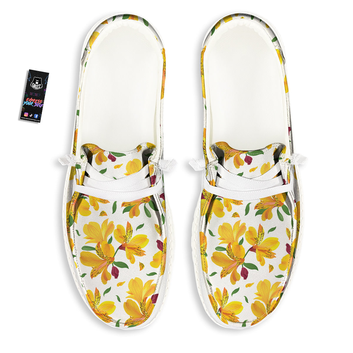 Alstroemeria Yellow Print Pattern White Loafers-grizzshop