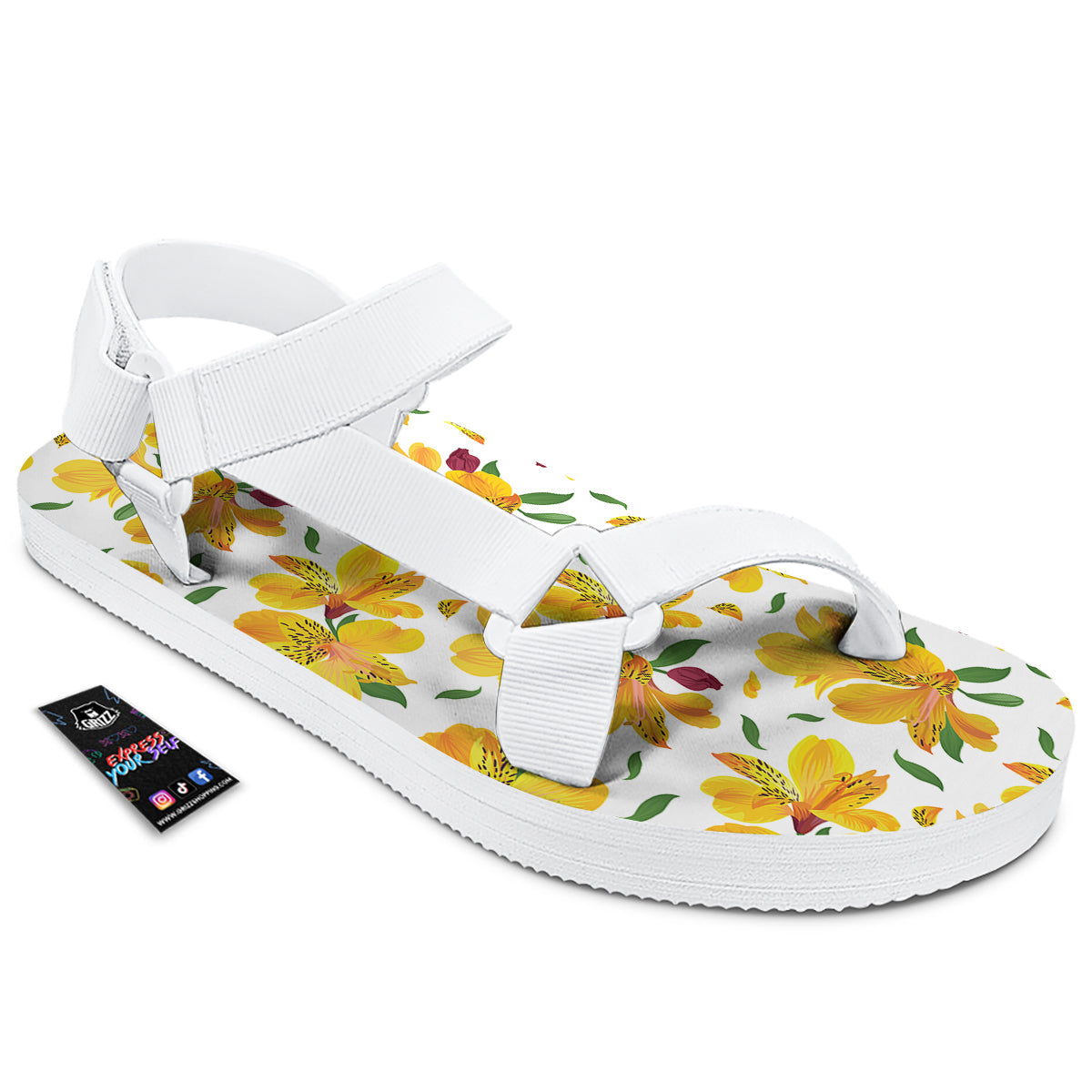 Alstroemeria Yellow Print Pattern White Open Toe Sandals-grizzshop