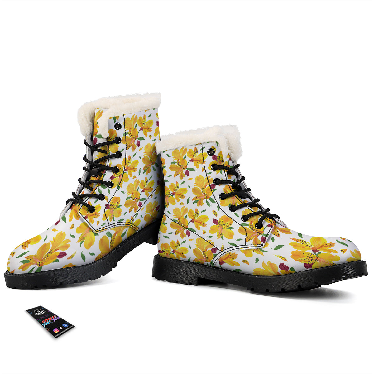 Alstroemeria Yellow Print Pattern Winter Boots-grizzshop