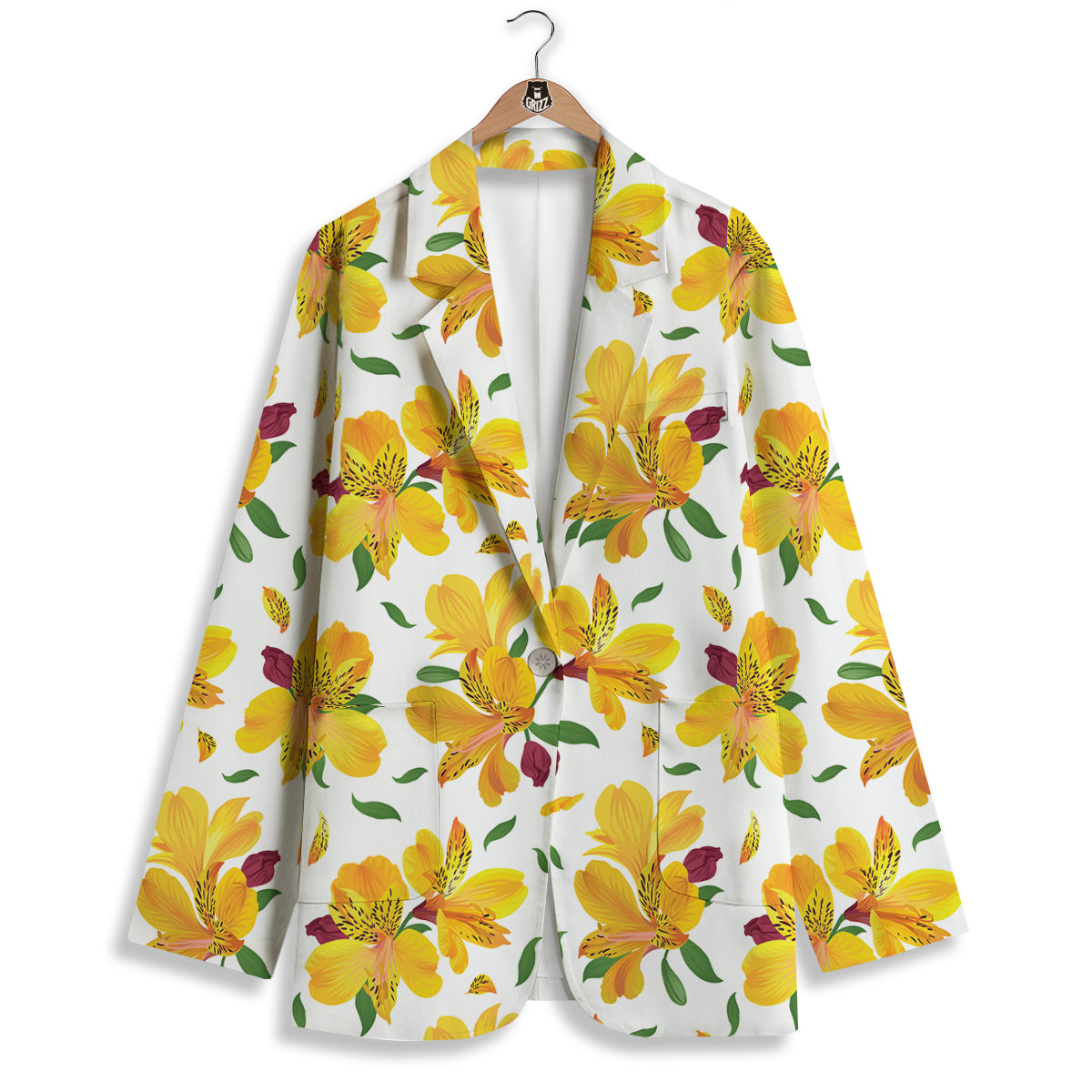 Alstroemeria Yellow Print Pattern Women's Blazer-grizzshop