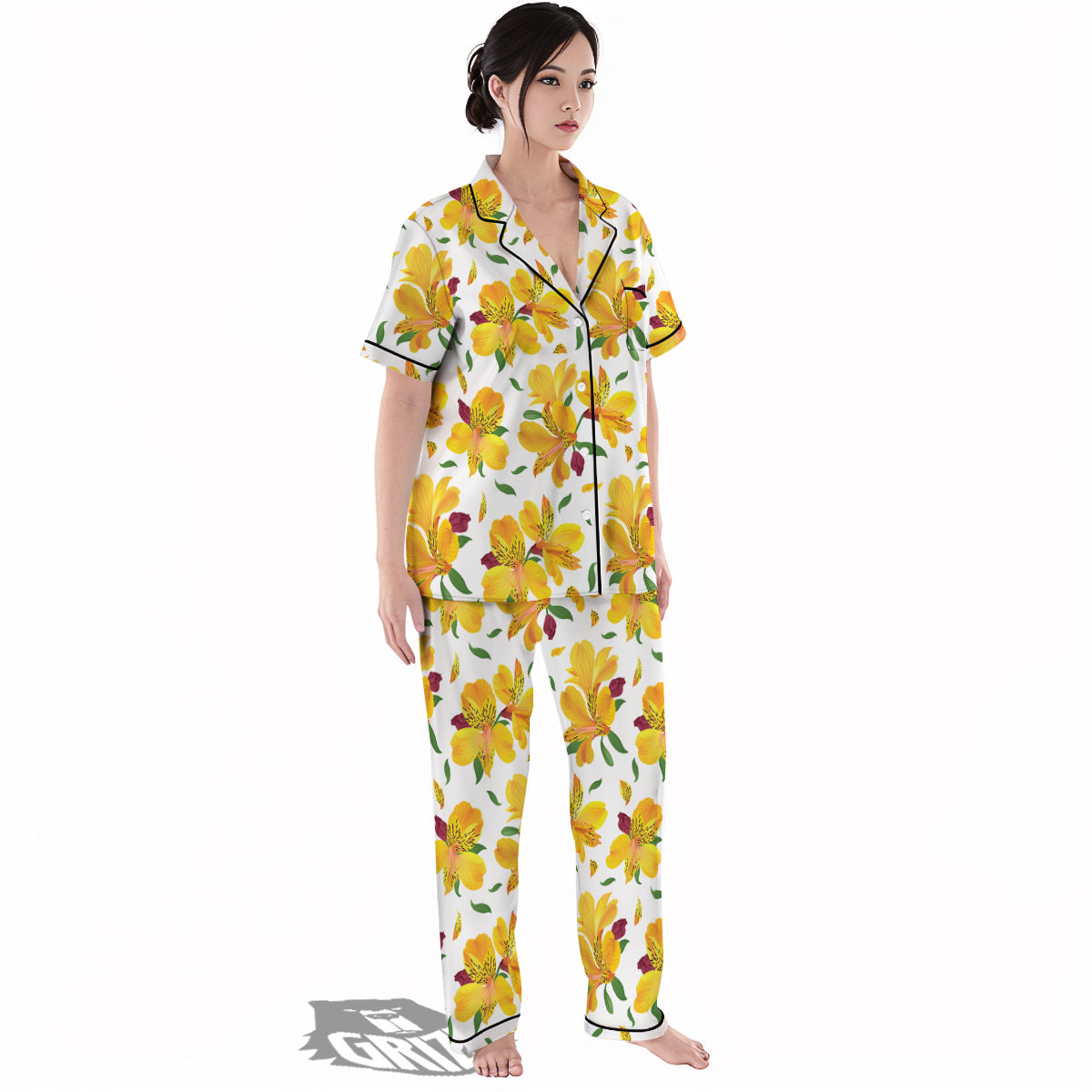 Alstroemeria Yellow Print Pattern Women's Pajamas Set-grizzshop