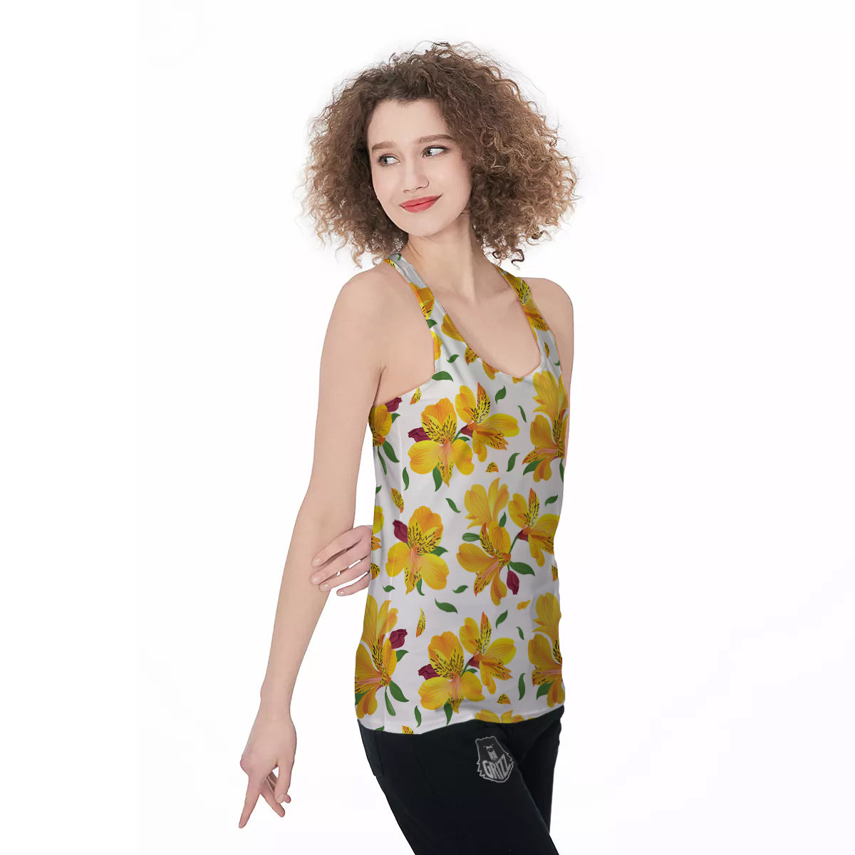 Alstroemeria Yellow Print Pattern Women's Racerback Tank Top-grizzshop