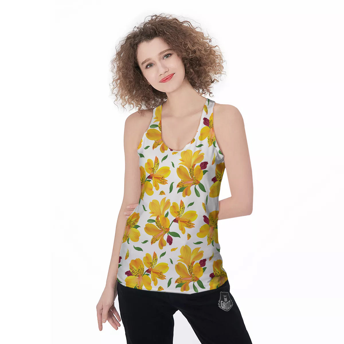 Alstroemeria Yellow Print Pattern Women's Racerback Tank Top-grizzshop