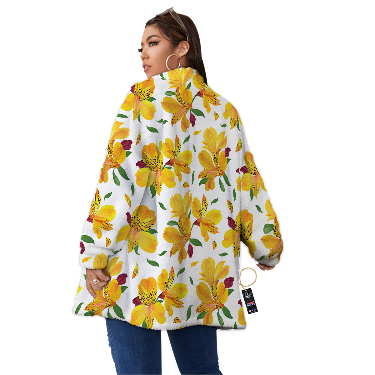 Alstroemeria Yellow Print Pattern Women's Sherpa Jacket-grizzshop