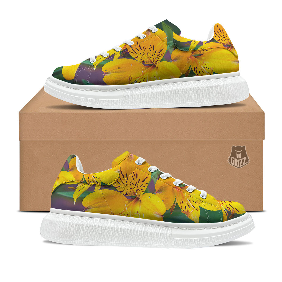 Alstroemeria Yellow Print Platform Shoes-grizzshop