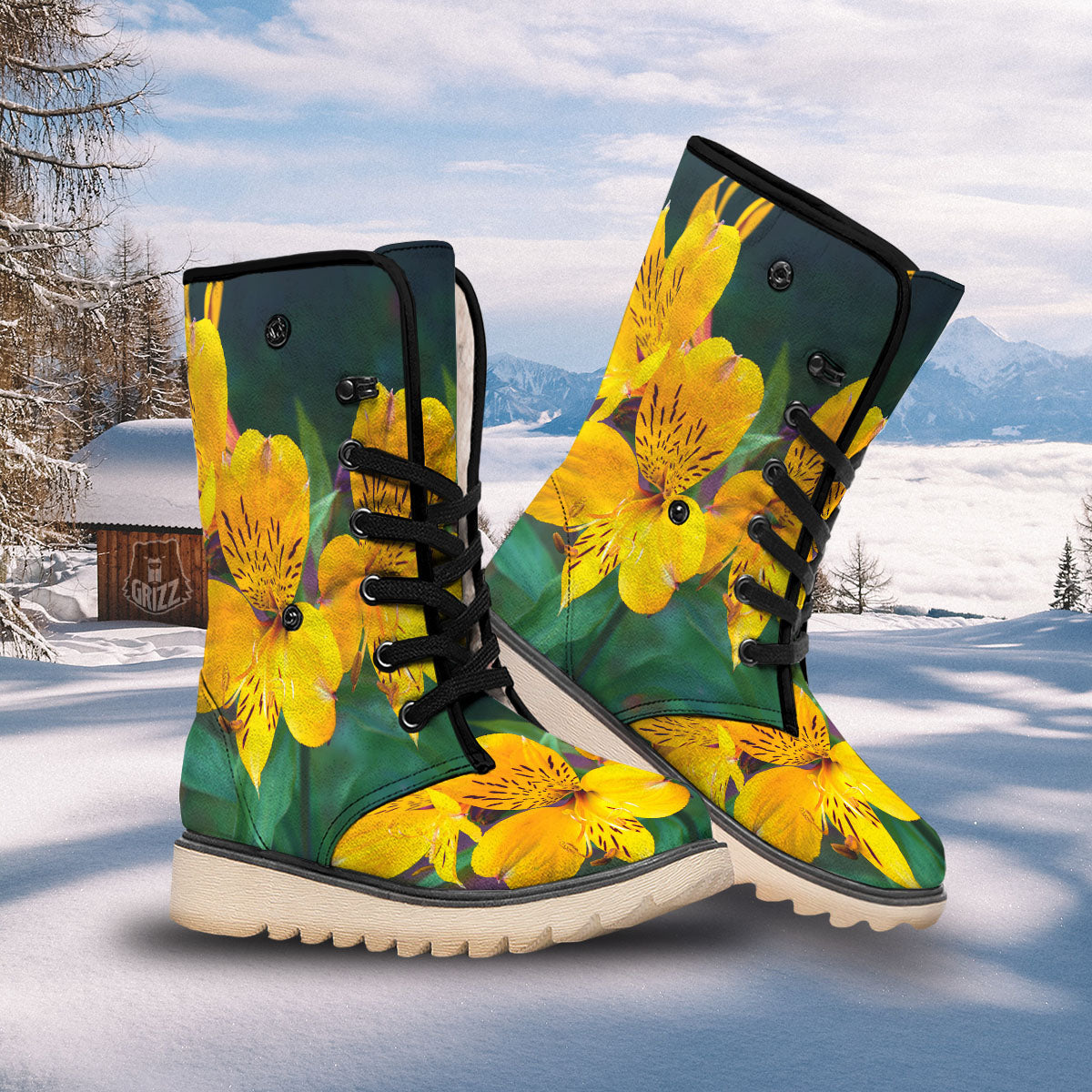 Alstroemeria Yellow Print Snow Boots-grizzshop