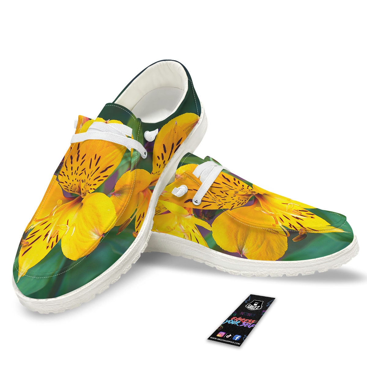 Alstroemeria Yellow Print White Loafers-grizzshop