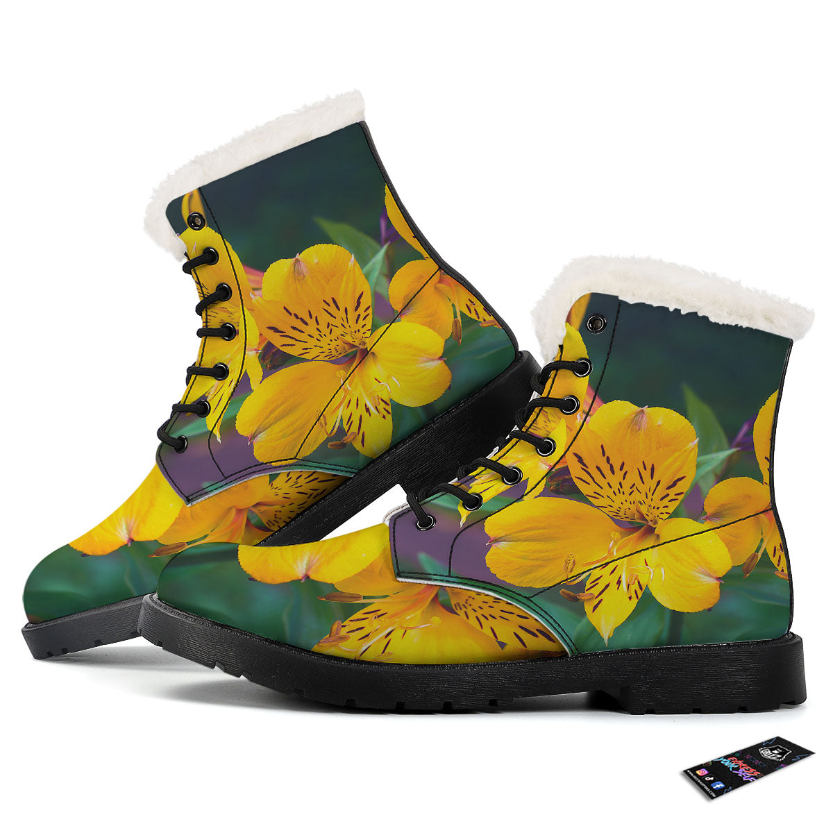 Alstroemeria Yellow Print Winter Boots-grizzshop