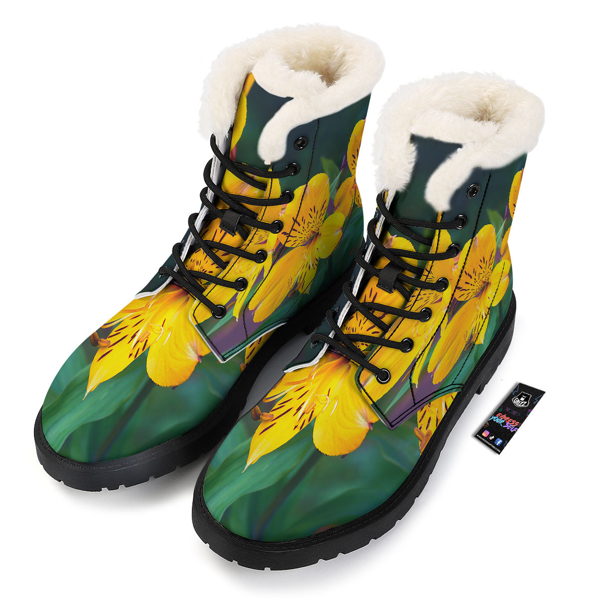 Alstroemeria Yellow Print Winter Boots-grizzshop