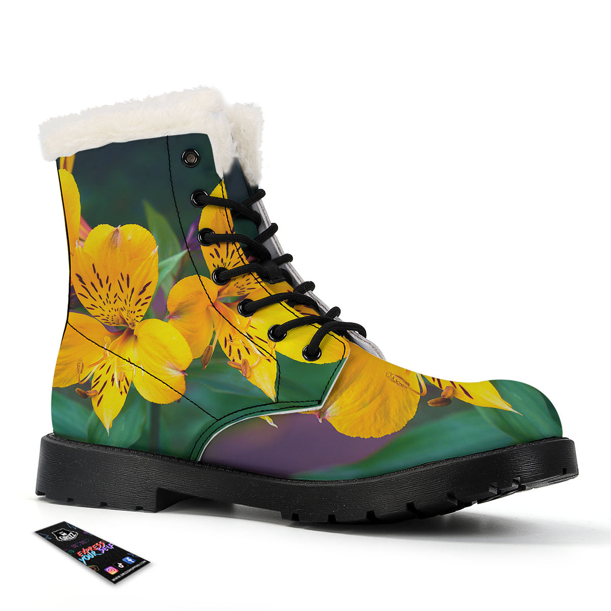 Alstroemeria Yellow Print Winter Boots-grizzshop