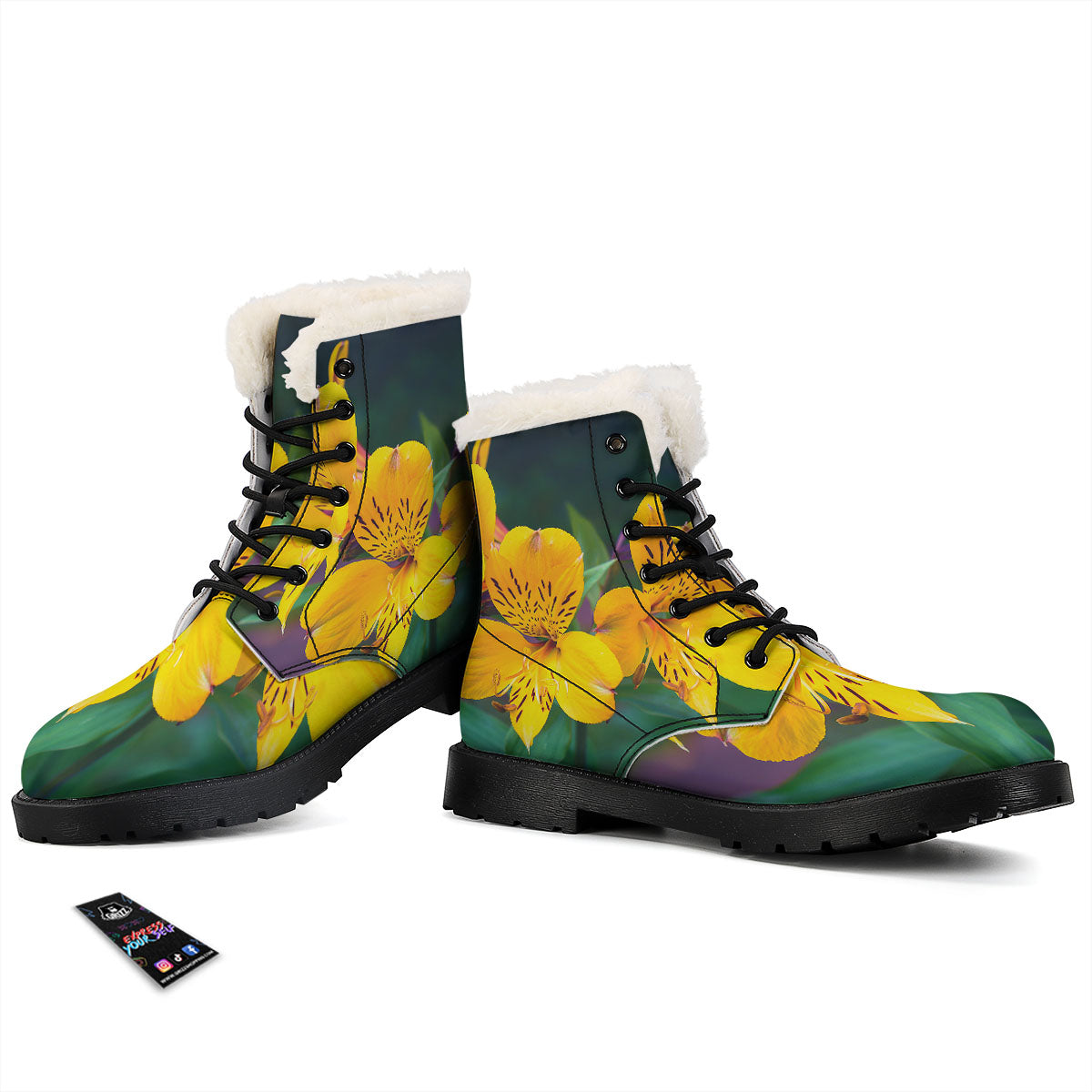 Alstroemeria Yellow Print Winter Boots-grizzshop