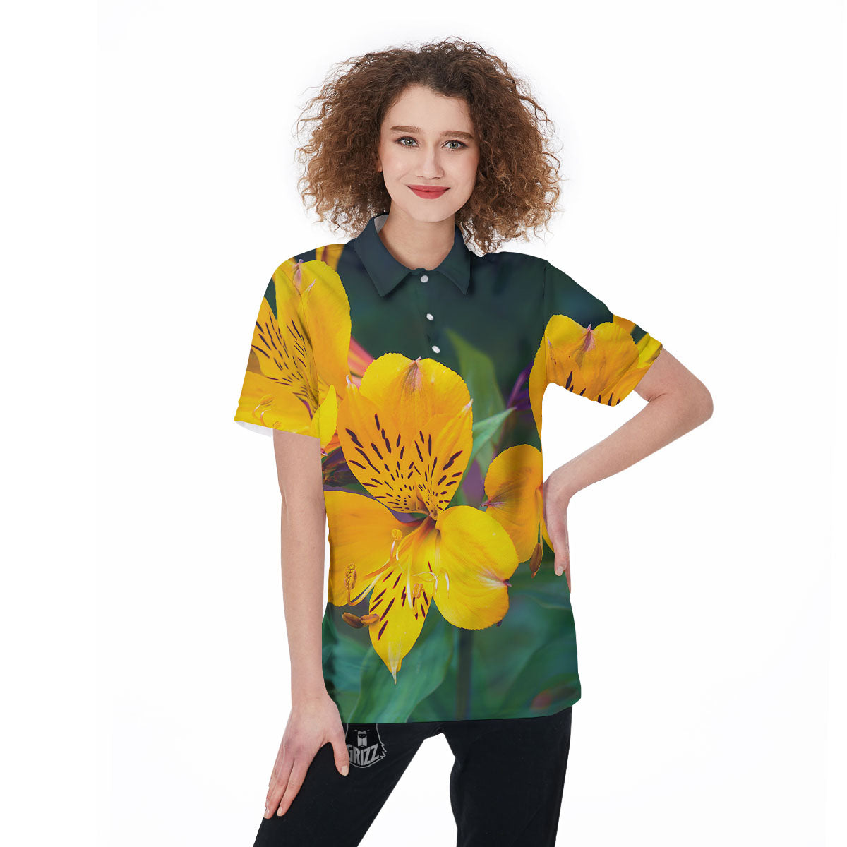 Alstroemeria Yellow Print Women's Golf Shirts-grizzshop