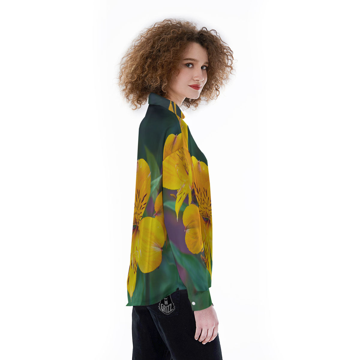 Alstroemeria Yellow Print Women's Long Sleeve Shirts-grizzshop