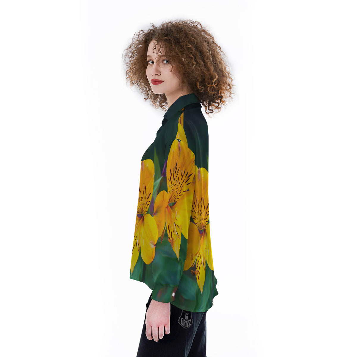 Alstroemeria Yellow Print Women's Long Sleeve Shirts-grizzshop