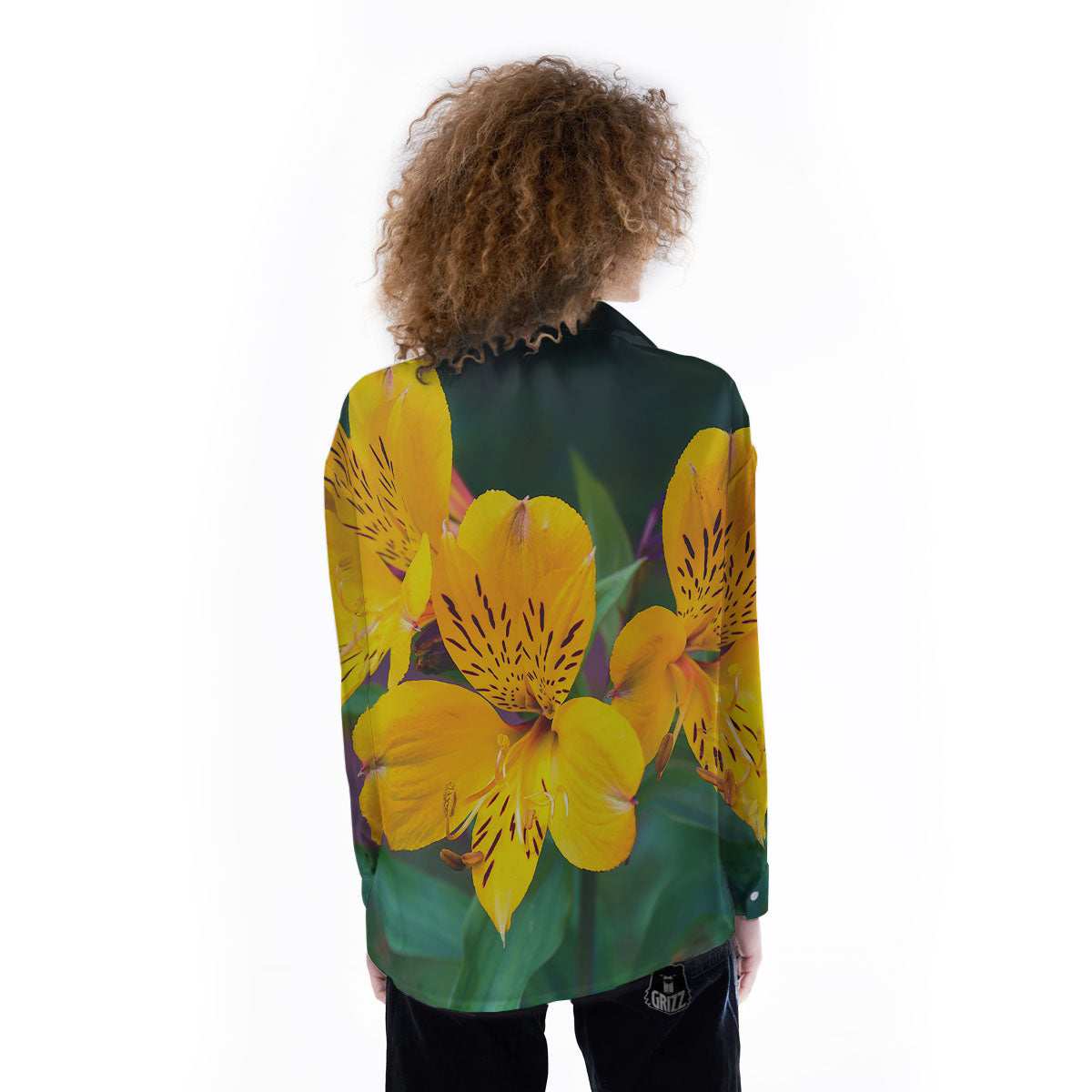 Alstroemeria Yellow Print Women's Long Sleeve Shirts-grizzshop