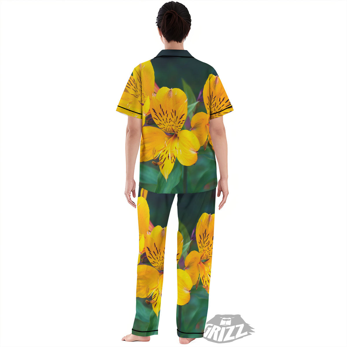 Alstroemeria Yellow Print Women's Pajamas Set-grizzshop