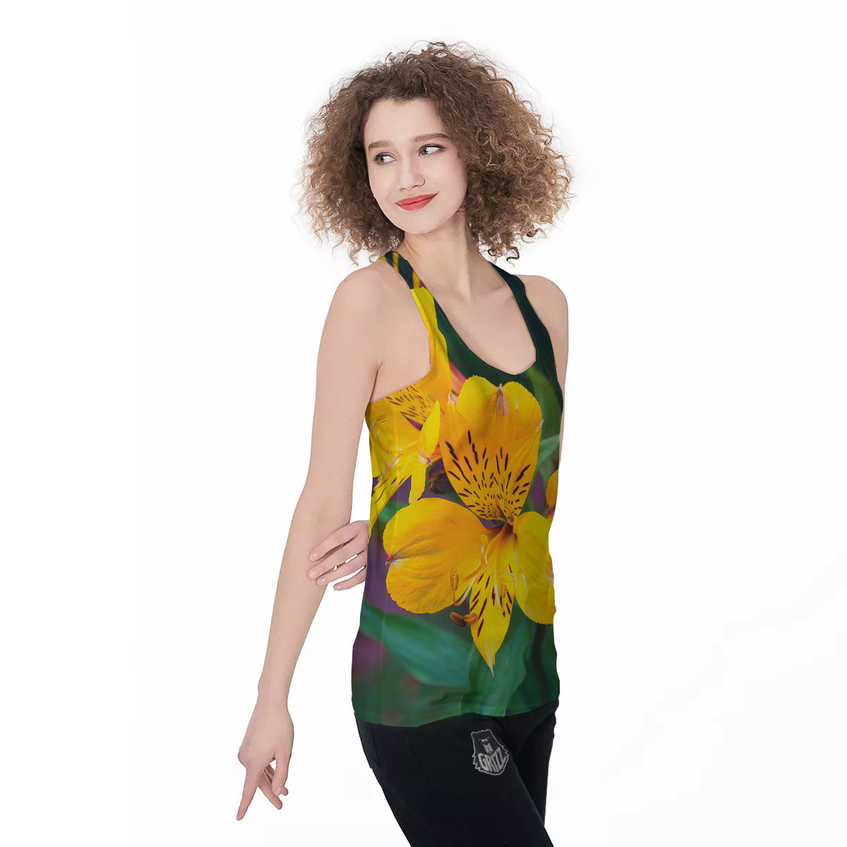 Alstroemeria Yellow Print Women's Racerback Tank Top-grizzshop