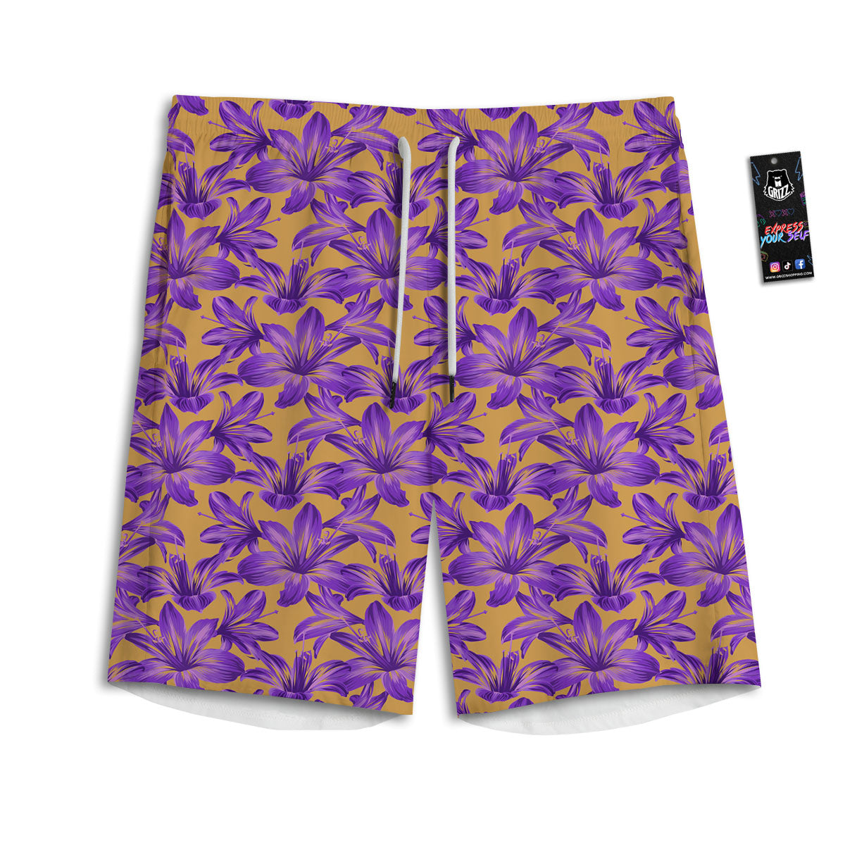 Amaryllis Japanese Purple Print Pattern Men's Athletic Shorts