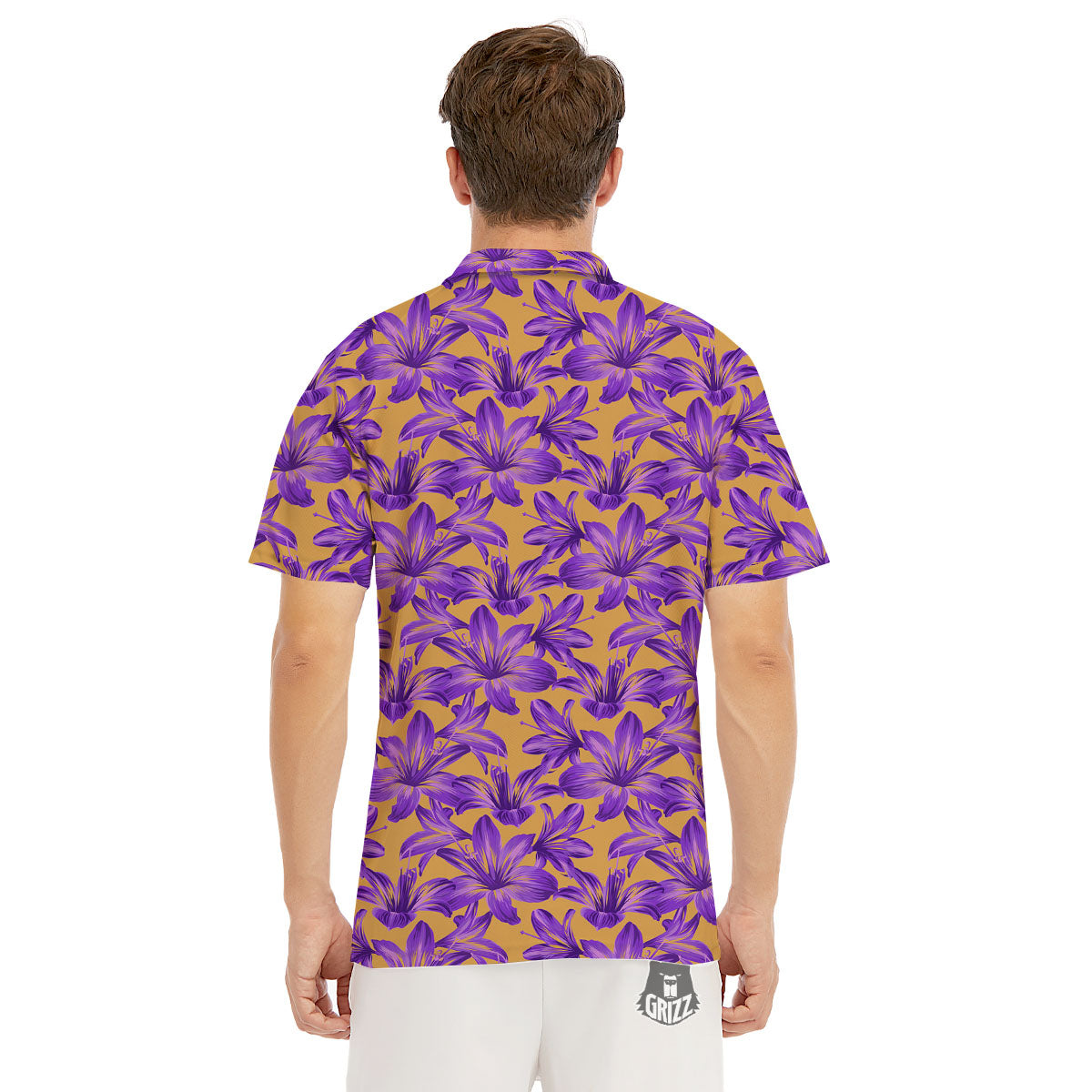 Amaryllis Japanese Purple Print Pattern Men's Golf Shirts-grizzshop