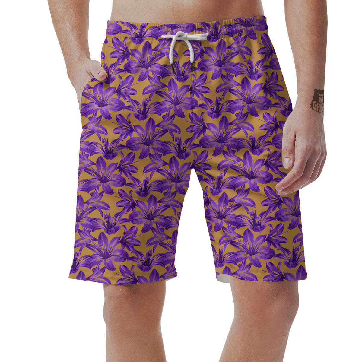 Amaryllis Japanese Purple Print Pattern Men's Shorts-grizzshop