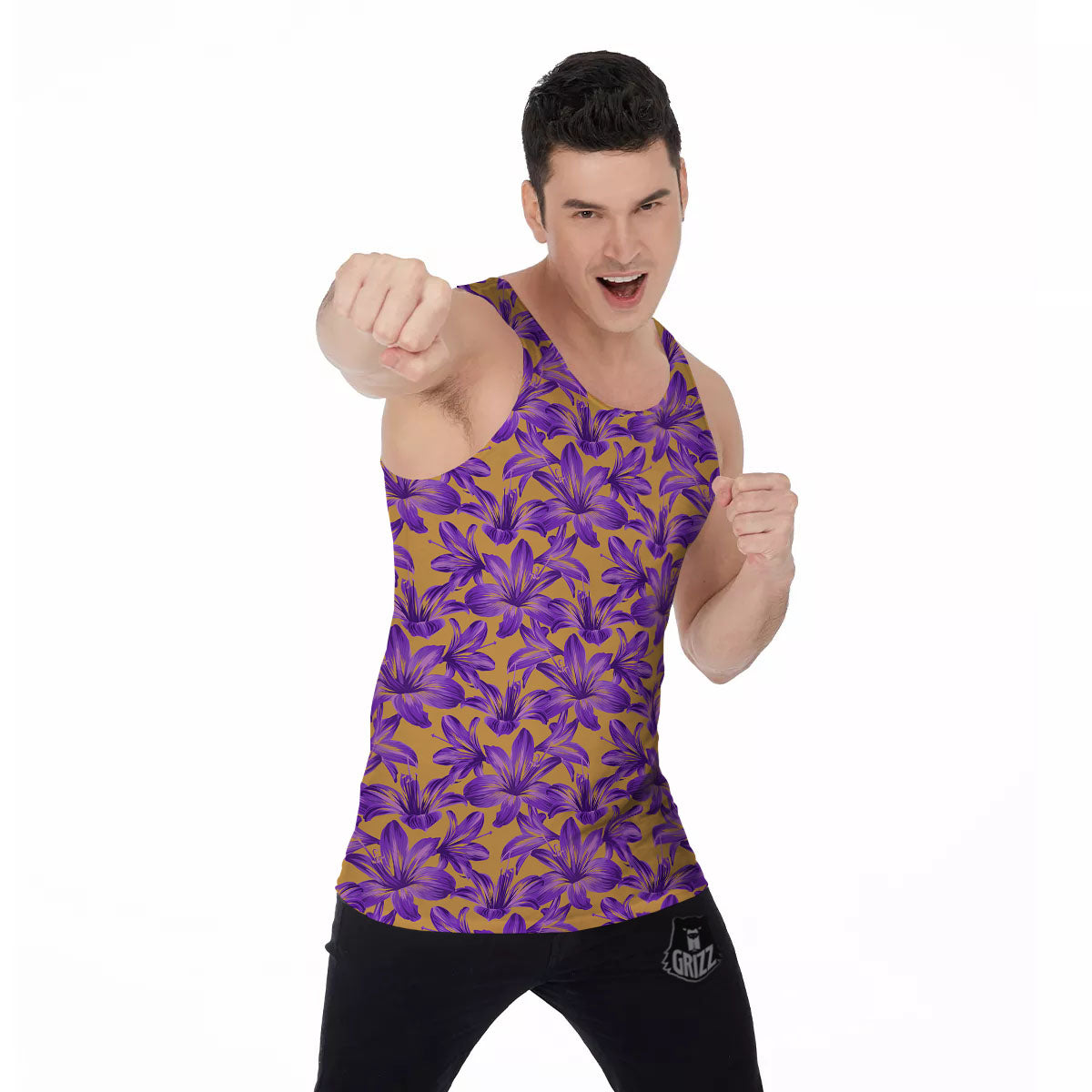 Amaryllis Japanese Purple Print Pattern Men's Tank Top-grizzshop