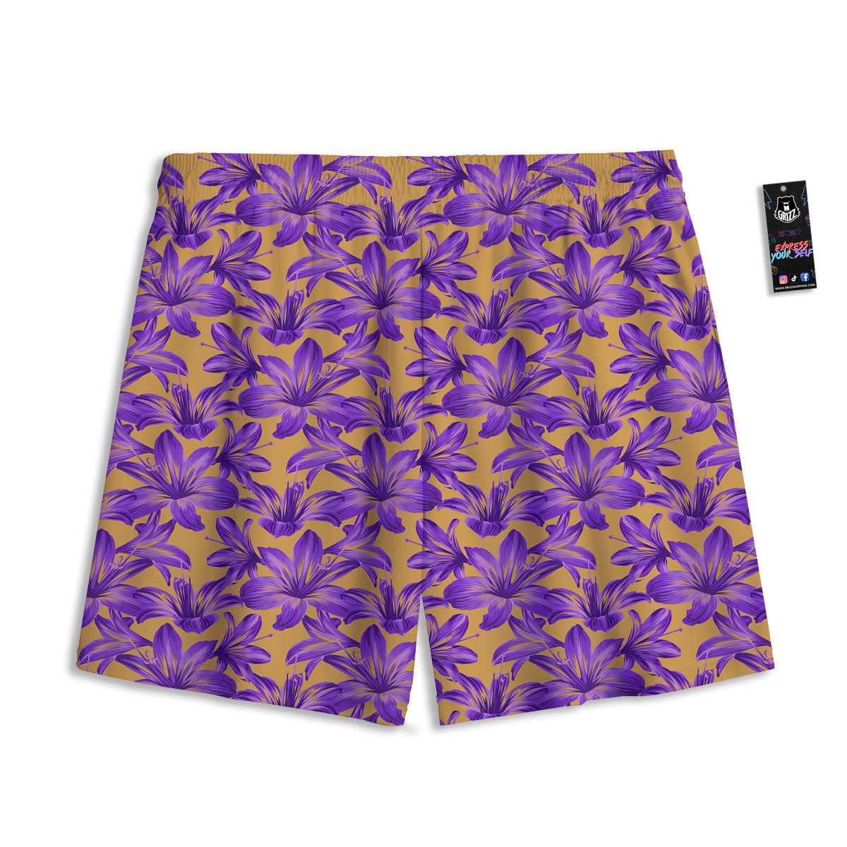 Amaryllis Japanese Purple Print Pattern Mesh Shorts