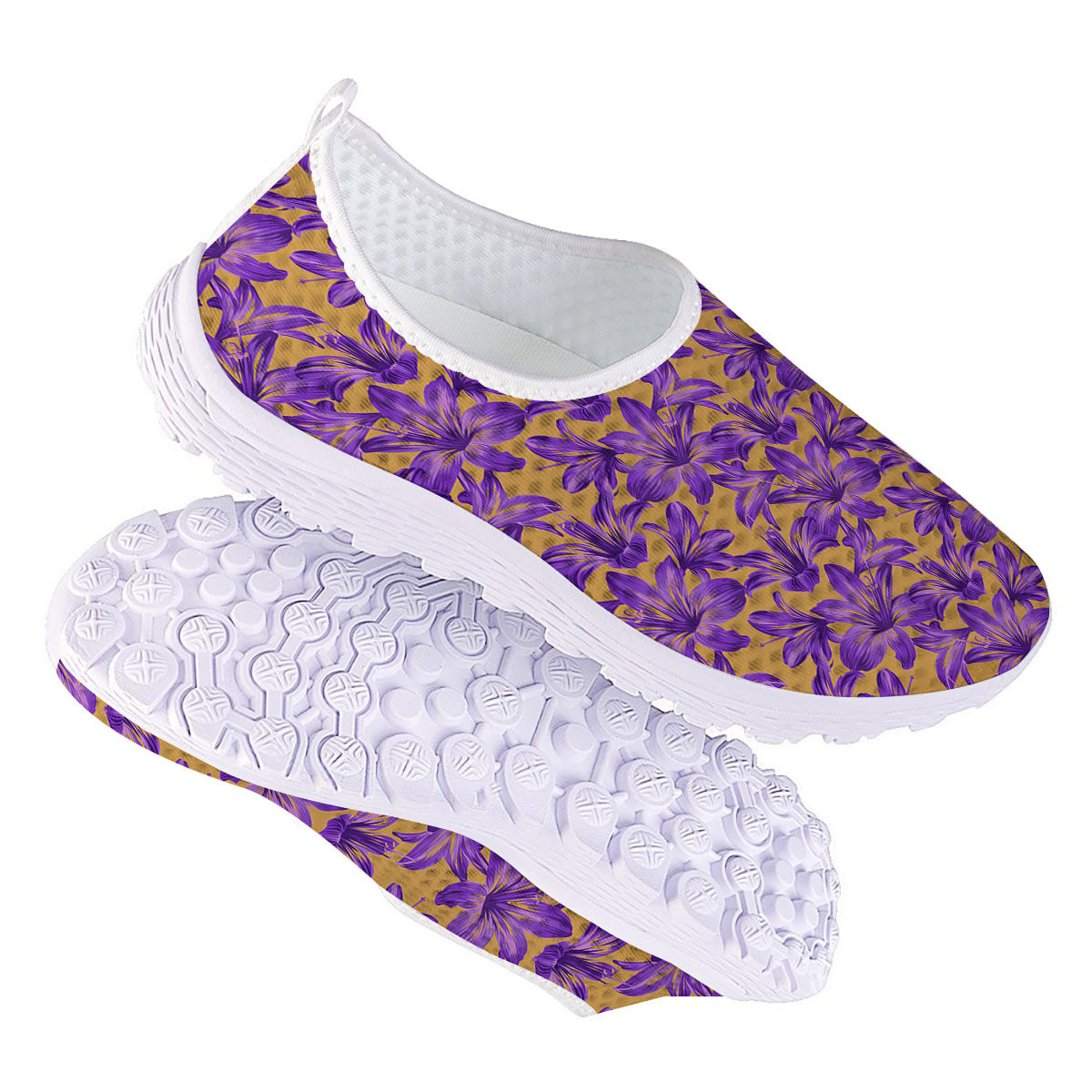 Amaryllis Japanese Purple Print Pattern Nurse Shoes-grizzshop