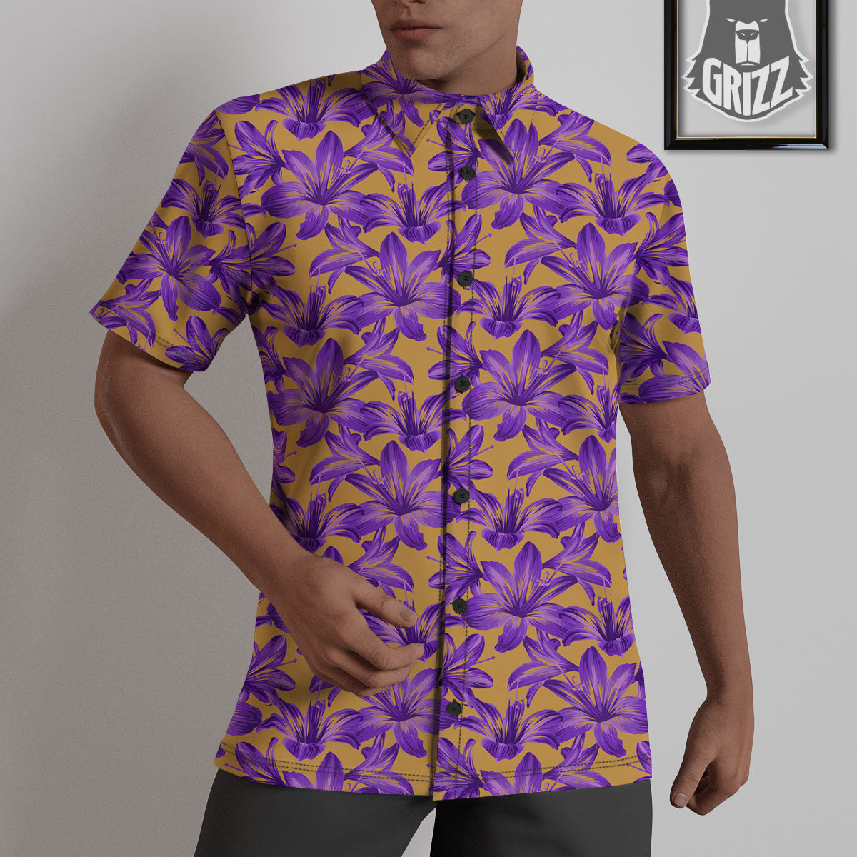 Amaryllis Japanese Purple Print Pattern Untucked Shirts-grizzshop
