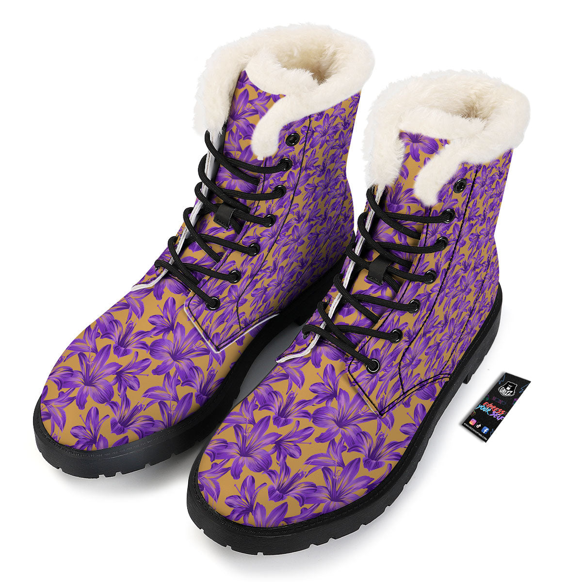 Amaryllis Japanese Purple Print Pattern Winter Boots-grizzshop