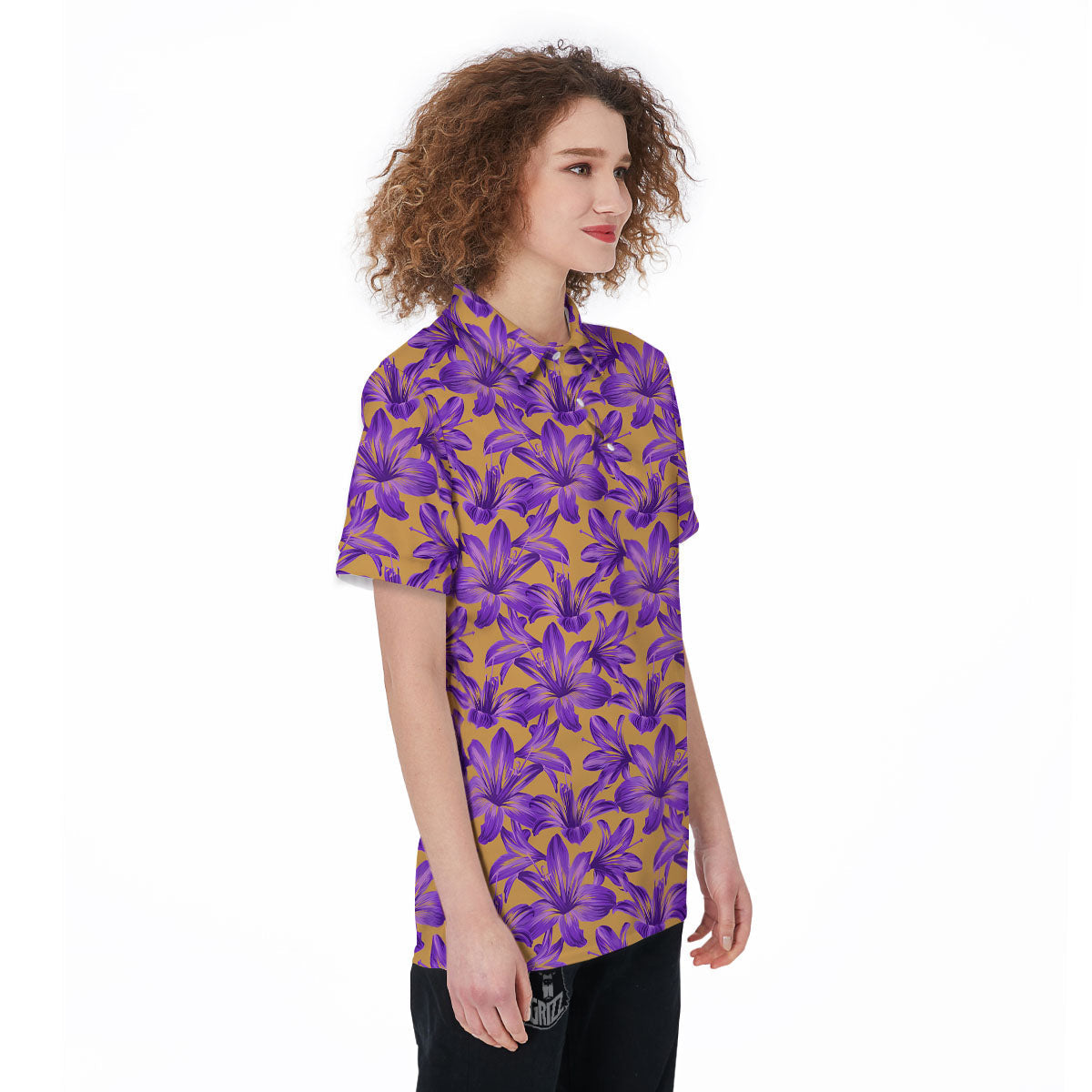 Amaryllis Japanese Purple Print Pattern Women's Golf Shirts-grizzshop