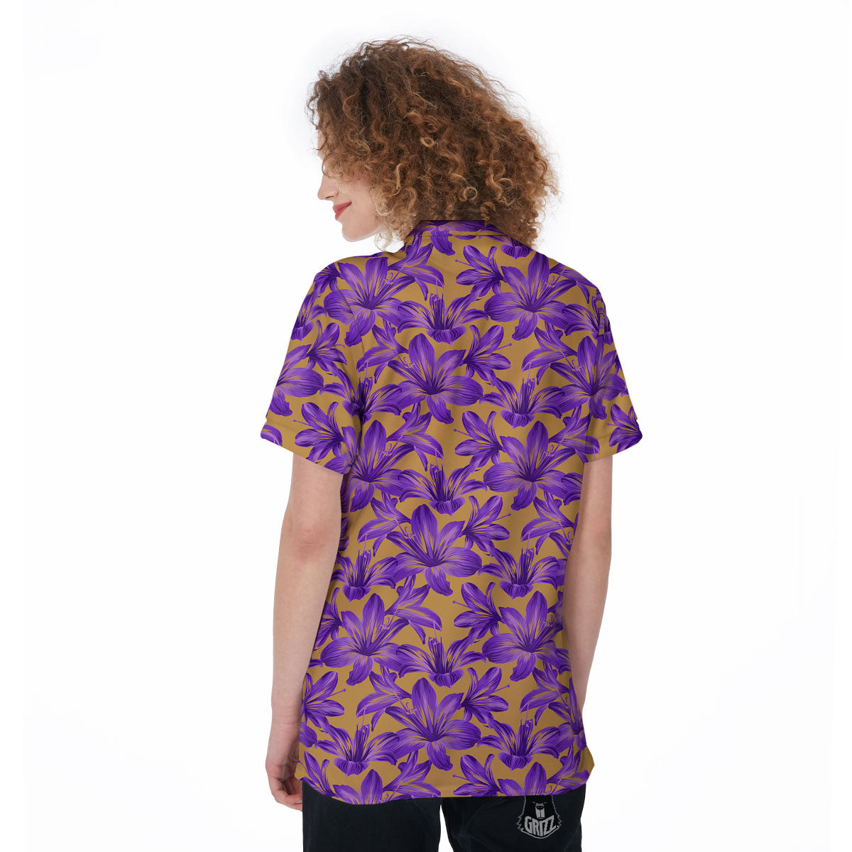 Amaryllis Japanese Purple Print Pattern Women's Golf Shirts-grizzshop