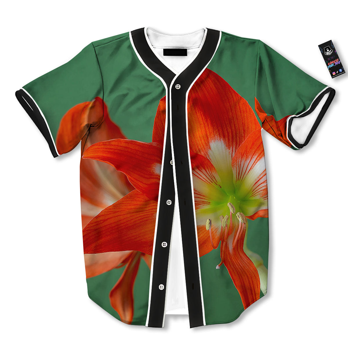 Amaryllis Orange Print Baseball Jersey-grizzshop
