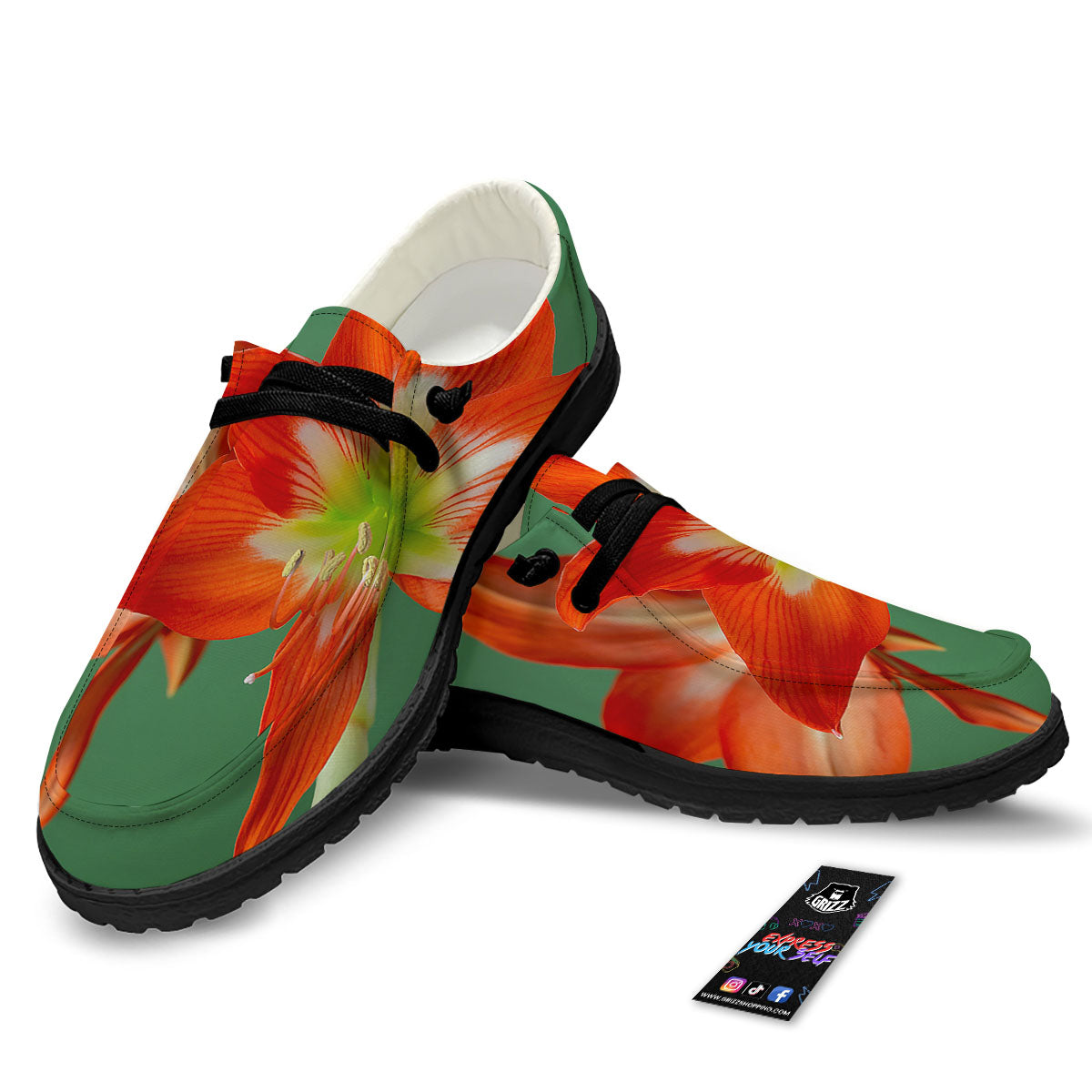Amaryllis Orange Print Black Loafers-grizzshop