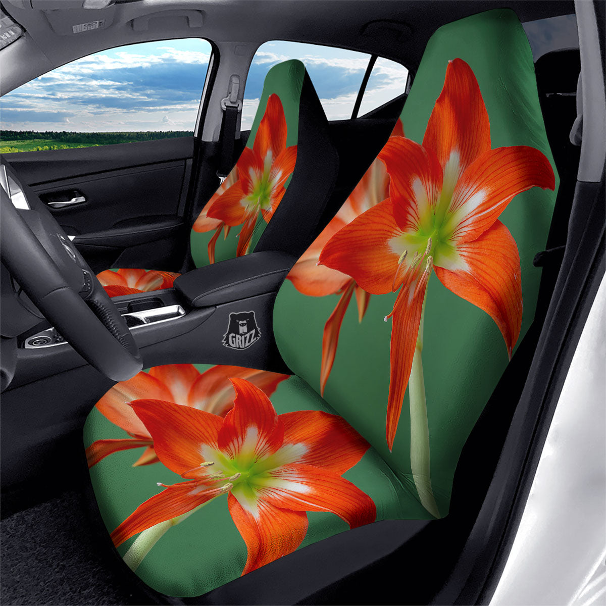 Amaryllis Orange Print Car Seat Covers-grizzshop