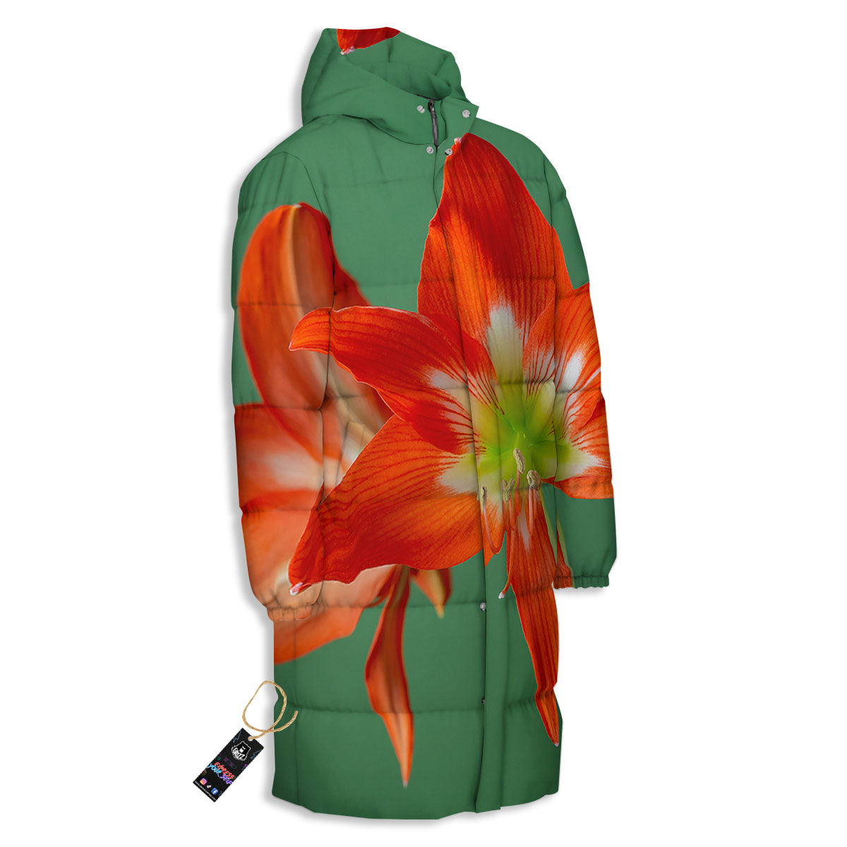 Amaryllis Orange Print Long Down Jacket-grizzshop