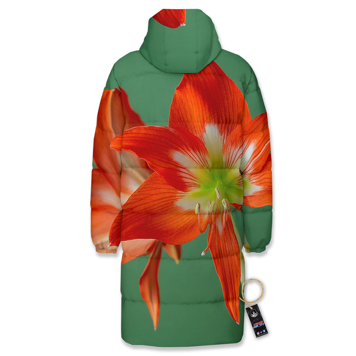 Amaryllis Orange Print Long Down Jacket-grizzshop