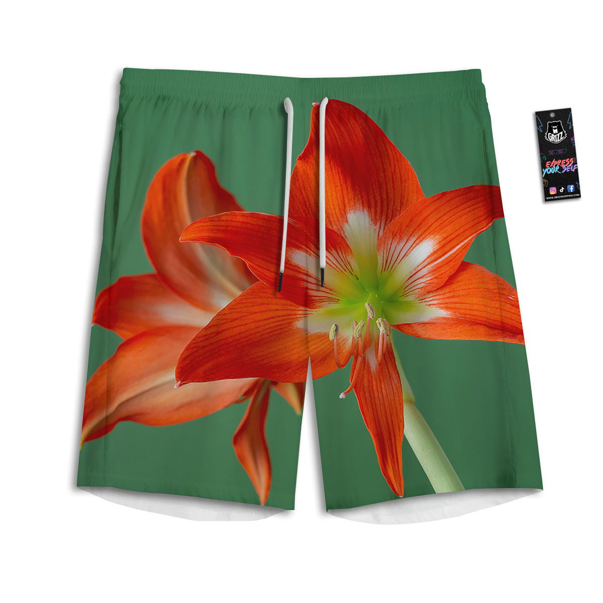 Amaryllis Orange Print Men's Athletic Shorts