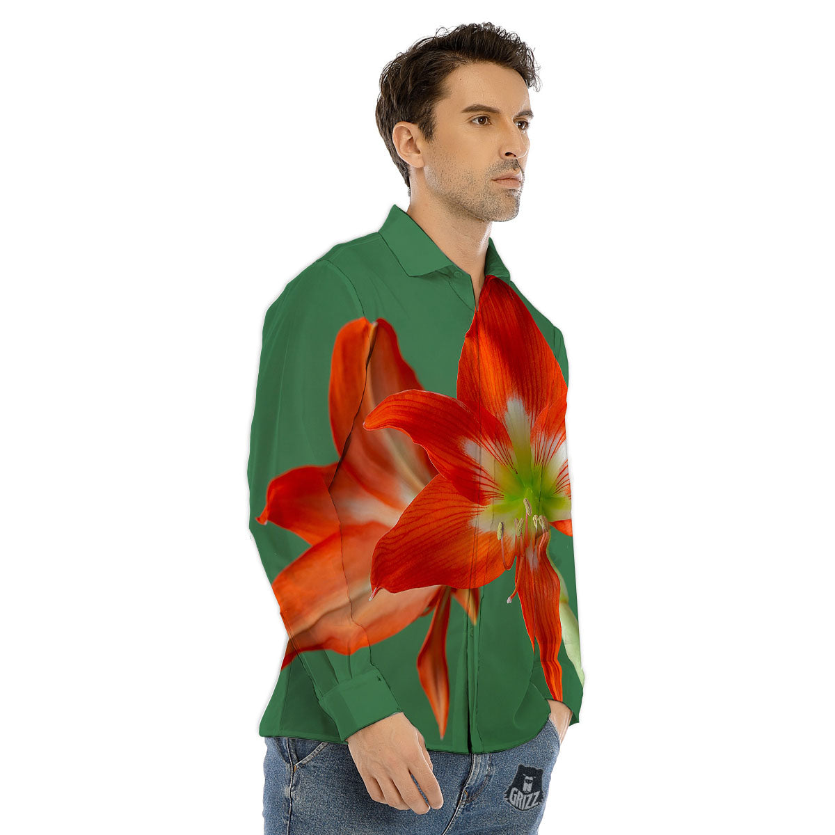 Amaryllis Orange Print Men's Dress Shirts-grizzshop