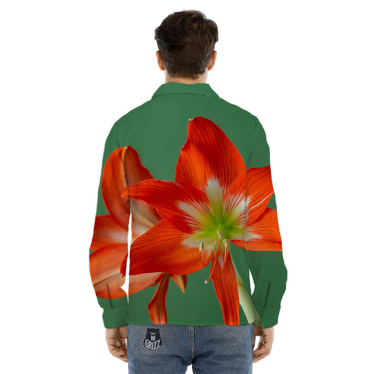 Amaryllis Orange Print Men's Dress Shirts-grizzshop