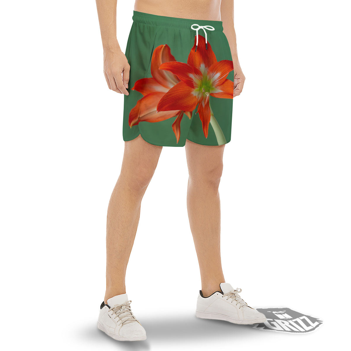 Amaryllis Orange Print Men's Gym Shorts-grizzshop