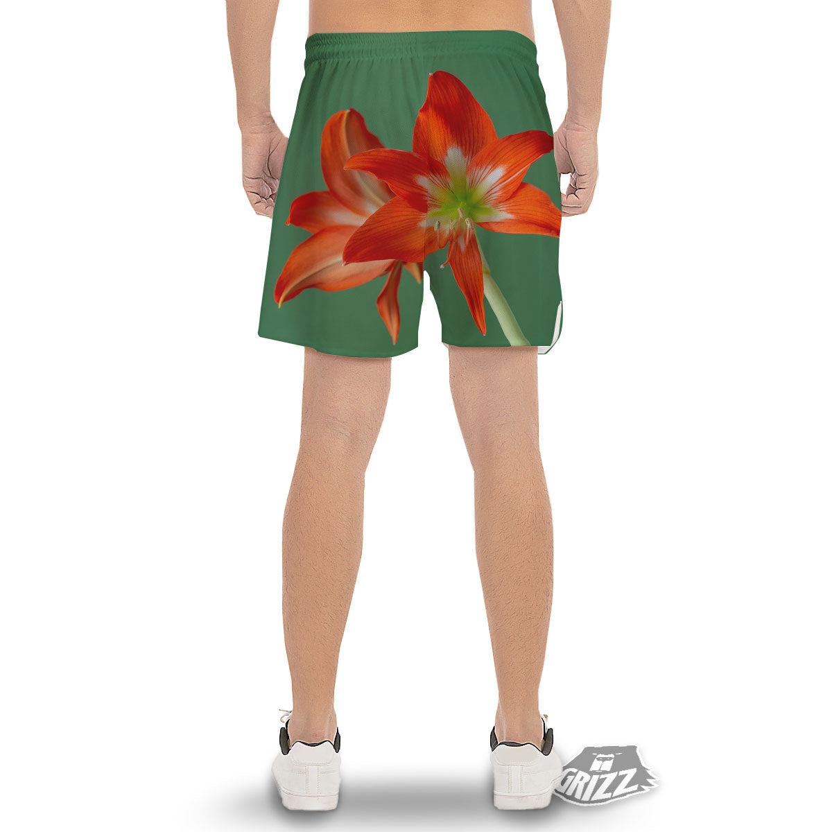 Amaryllis Orange Print Men's Gym Shorts-grizzshop