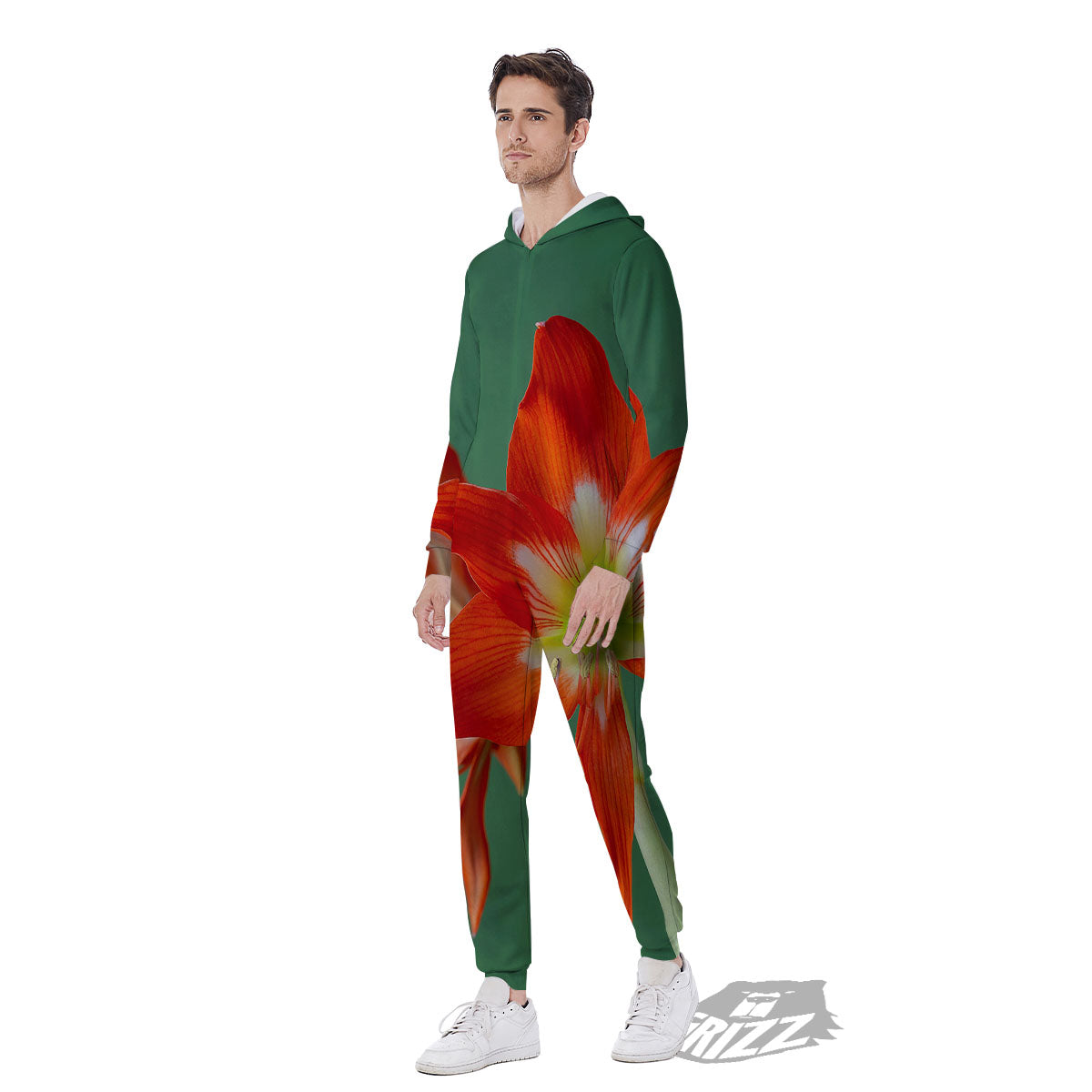 Amaryllis Orange Print Men's Jumpsuit-grizzshop
