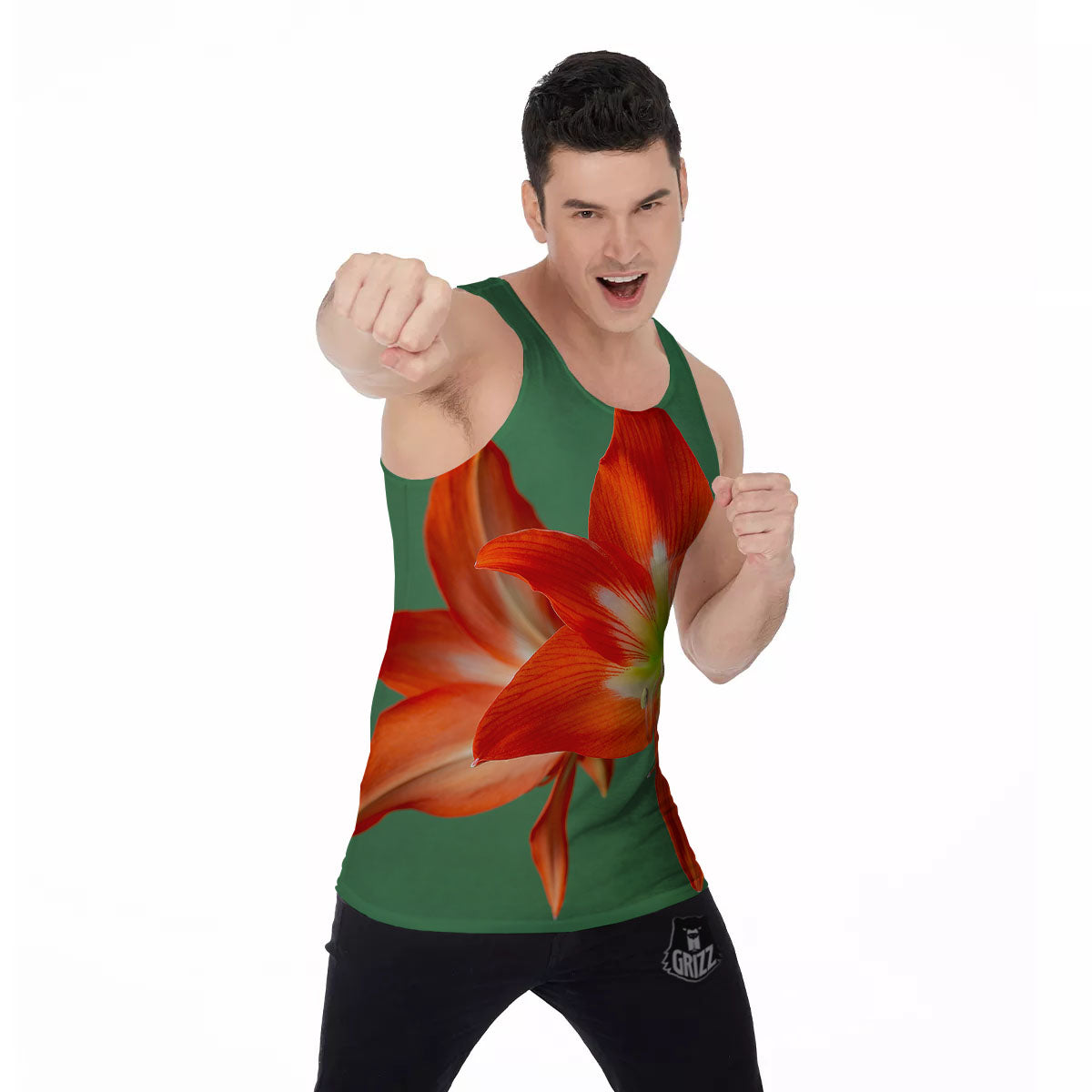 Amaryllis Orange Print Men's Tank Top-grizzshop