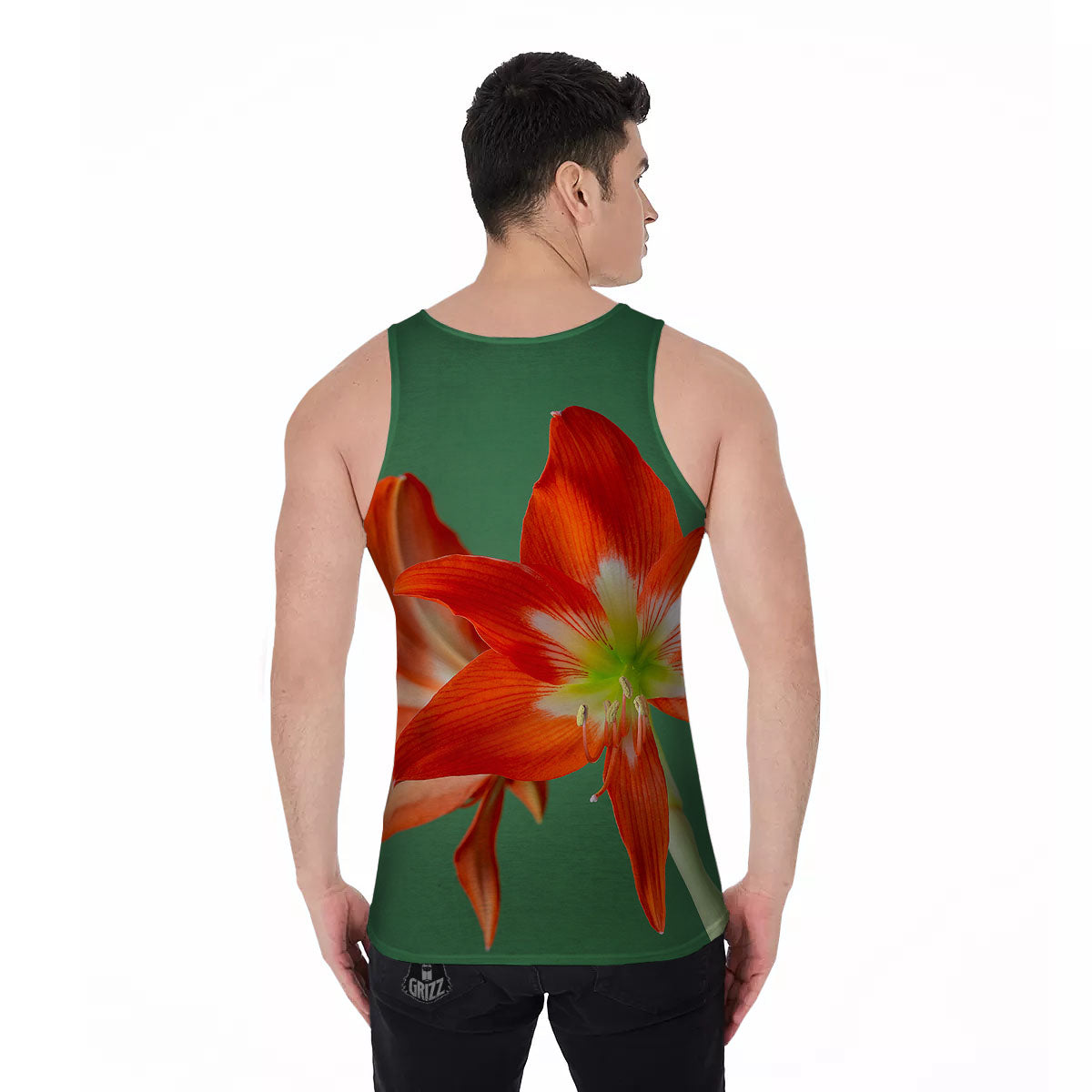Amaryllis Orange Print Men's Tank Top-grizzshop