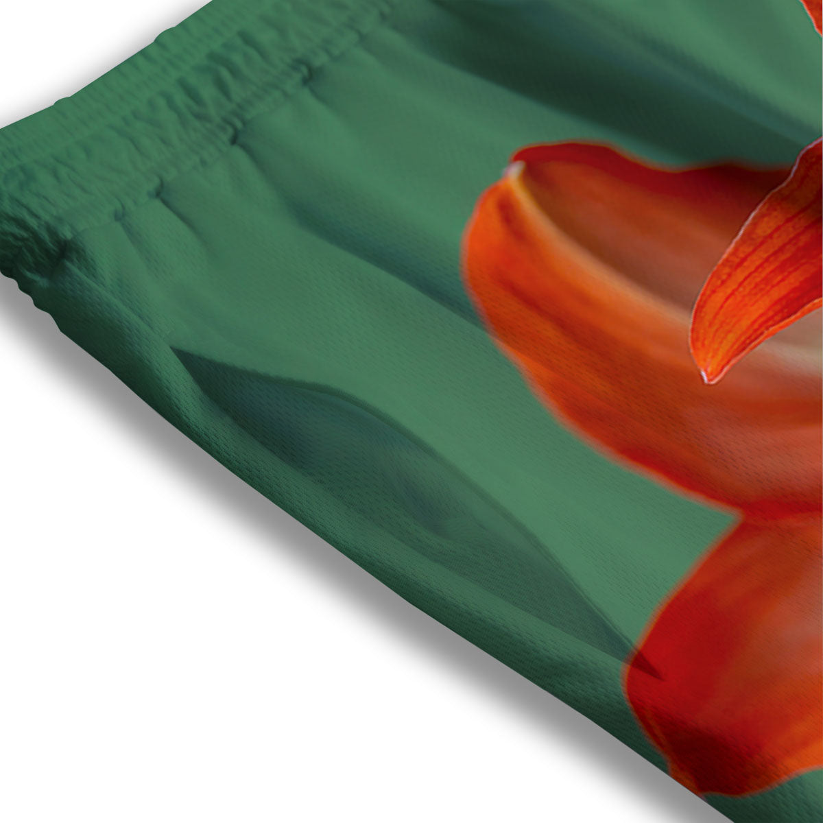 Amaryllis Orange Print Mesh Shorts