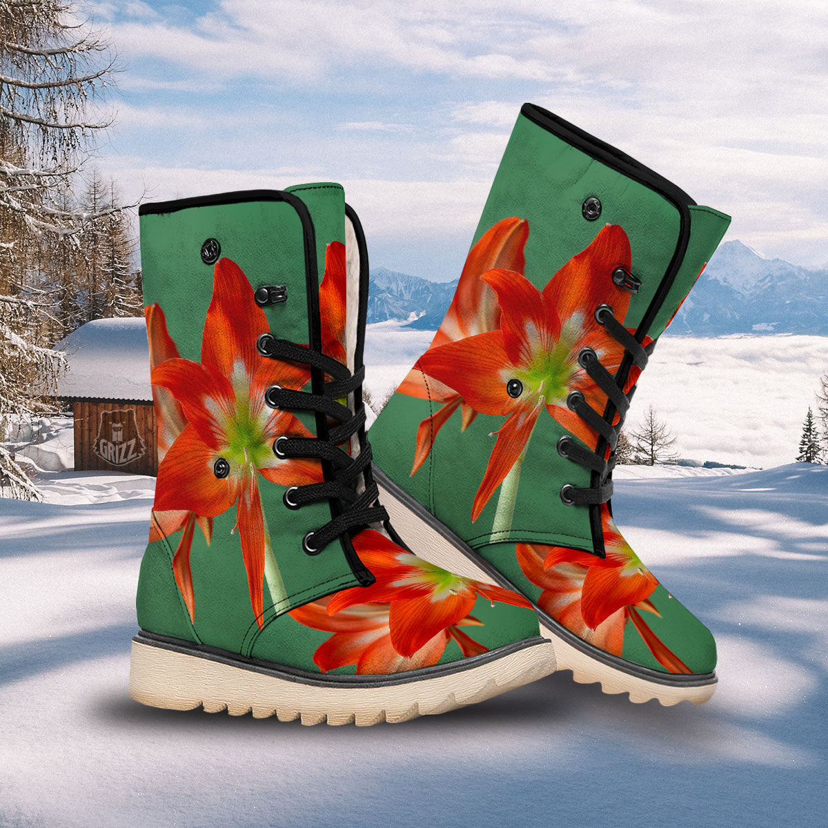 Amaryllis Orange Print Snow Boots-grizzshop