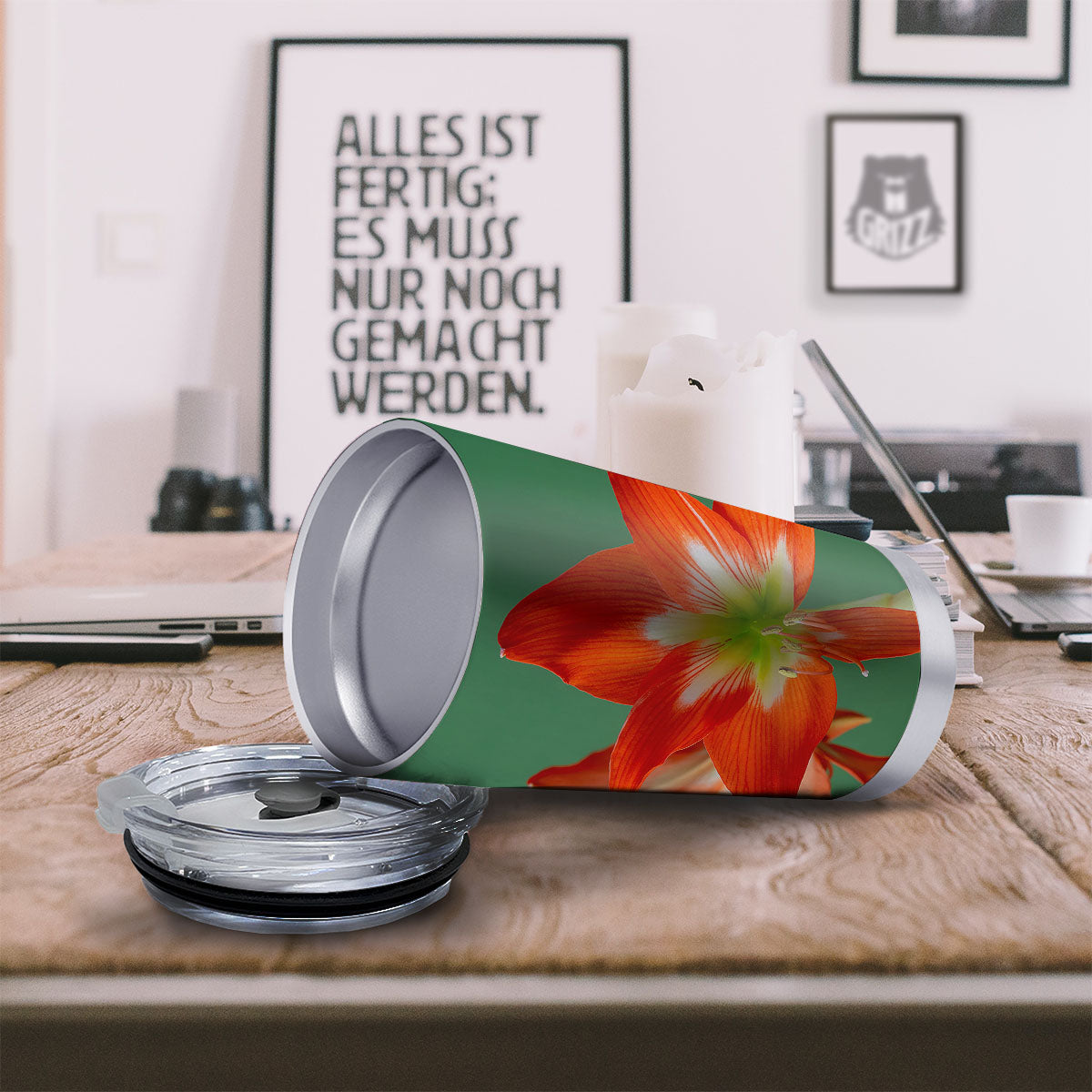 Amaryllis Orange Print Tumbler-grizzshop
