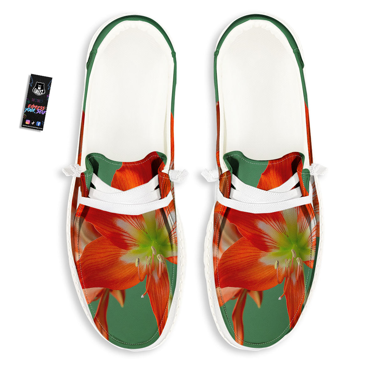 Amaryllis Orange Print White Loafers-grizzshop